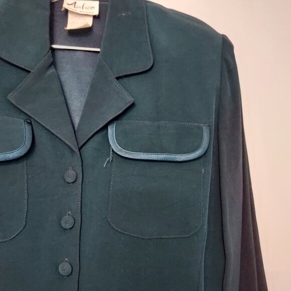 Vintage Audio by Connie Anderson Teal Blue Two Piece Button Down Shirt Skirt Set - Picture 8 of 15